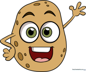 A vibrant, finished cartoon potato character, perfect for kids' art projects.