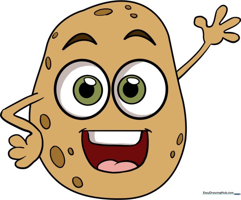 A vibrant, finished cartoon potato character, perfect for kids' art projects.