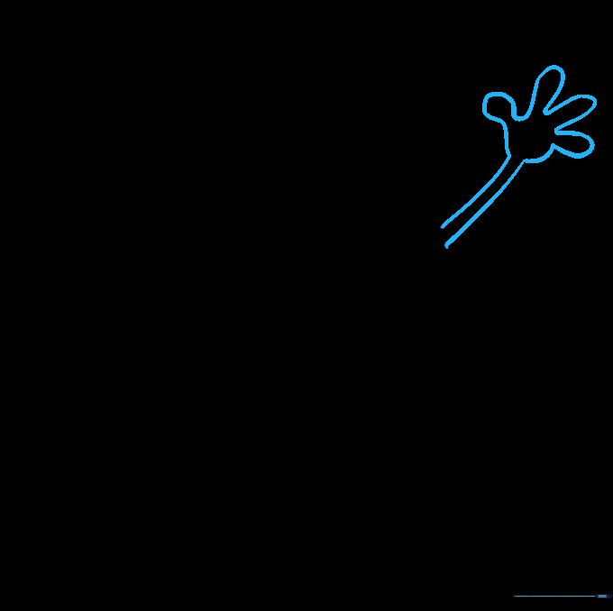 A cartoon potato arm with a hand waving, drawn with simple curved lines and U-shaped fingers.