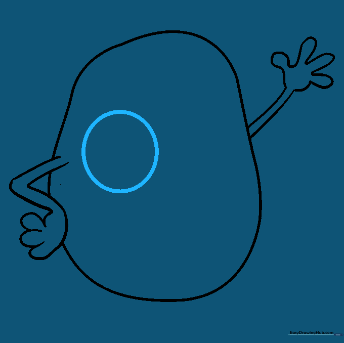 A single large circle drawn on the face of the potato to represent the first eye.