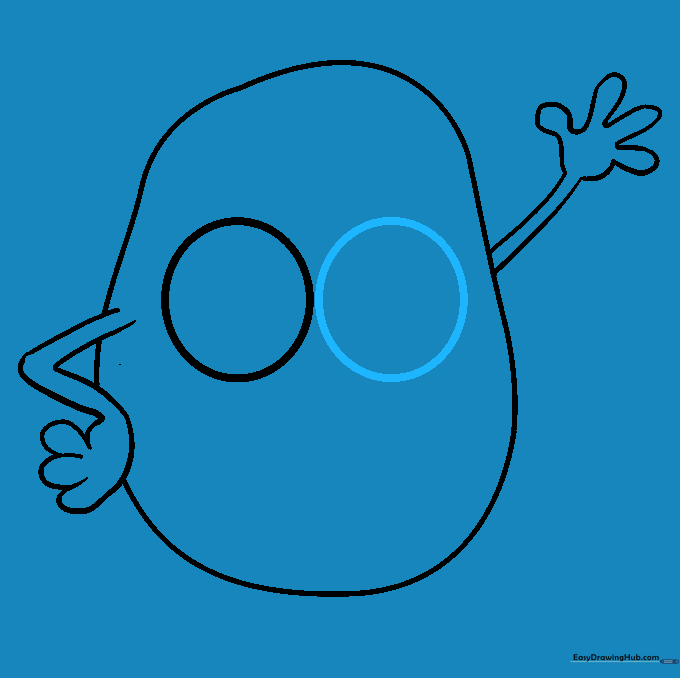 Two circular eyes placed side-by-side on the potato's face.