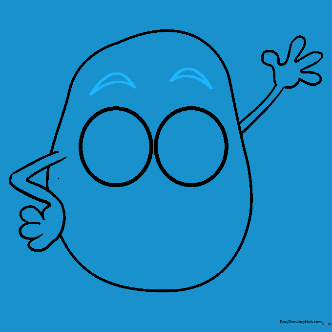 Two arched eyebrows drawn above the potato's eyes to add facial expression.