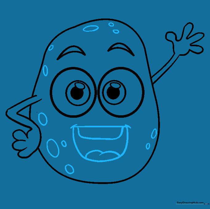 A smiling potato mouth with teeth and tongue, plus small spots added to the body for texture.