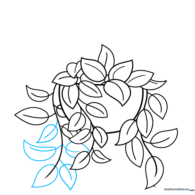 Sketch showing additional leaves being added to the side vines to create a fuller look.