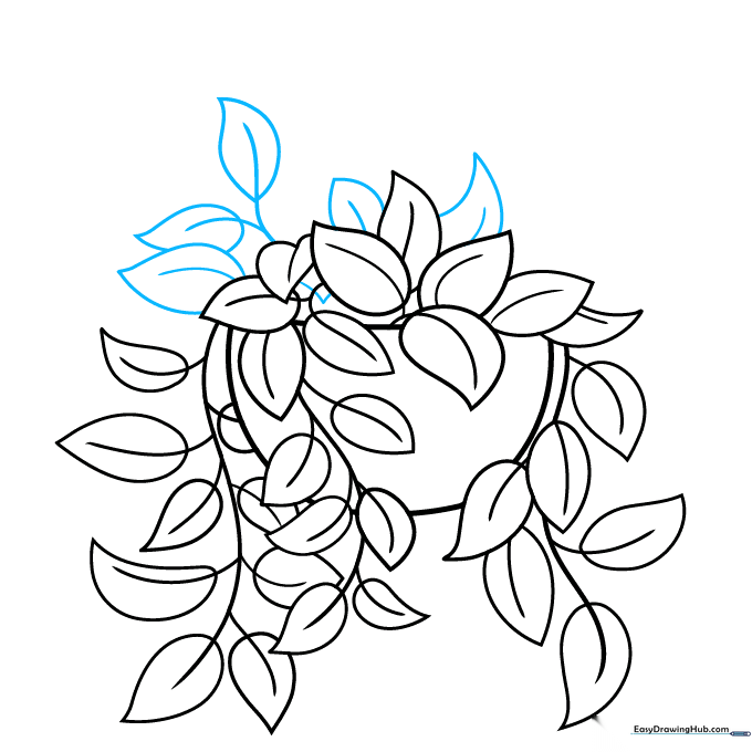 Sketch showing the final placement of leaves to make the plant look lush and full.