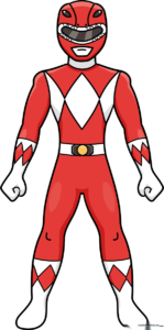 A vibrant, finished drawing of a Power Ranger, demonstrating the final result of the step-by-step tutorial.