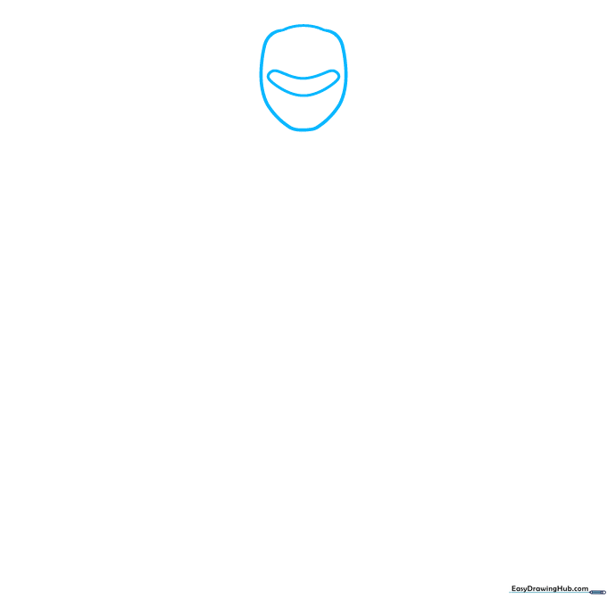 Pencil sketch showing the initial rounded helmet shape and the central boomerang-shaped visor of a Power Ranger.