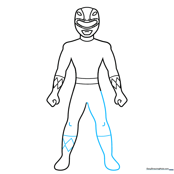Adding the second leg, knee details, and diamond patterns to the boots of the Power Ranger.
