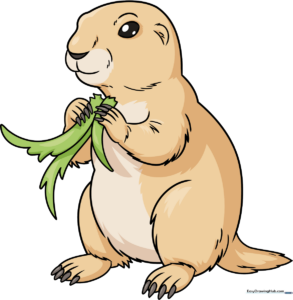 A friendly, cartoon-style prairie dog standing in the grass, fully colored.