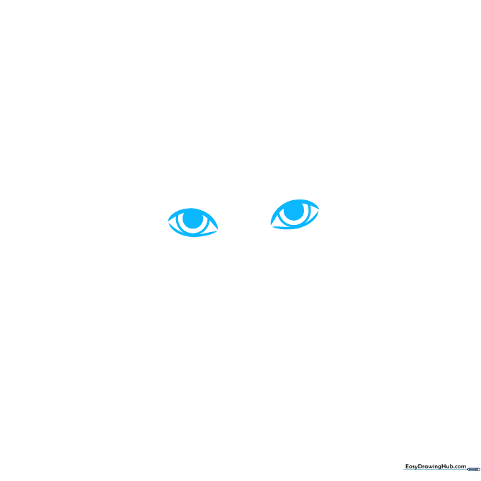 Close-up sketch of two almond-shaped eyes with pupils and eyelashes on a white background.
