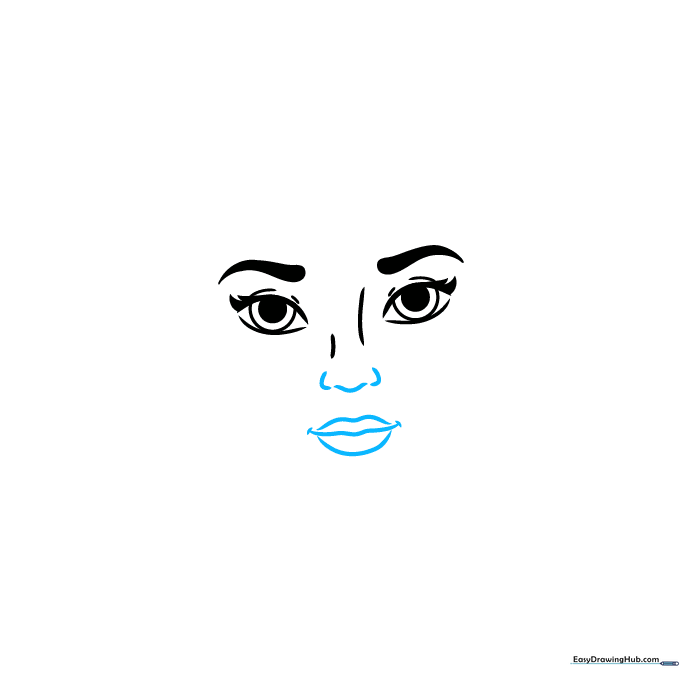 Sketch showing the addition of a small nose and a smiling mouth below the eyes.