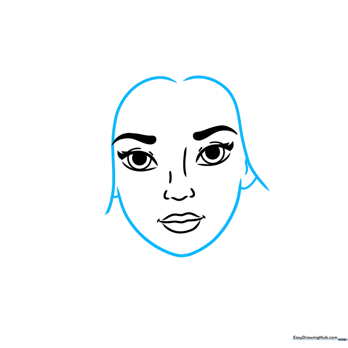 Outline of the face shape, ears, and initial hair framing the head.