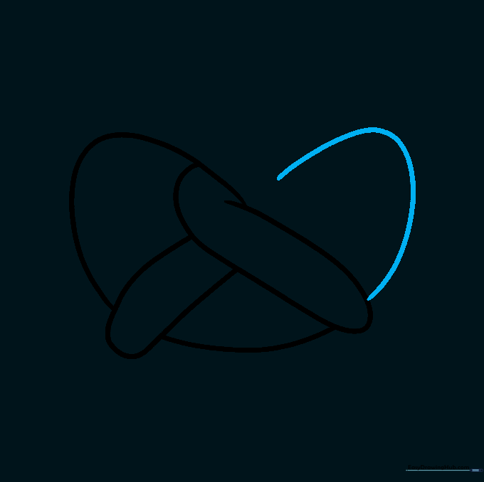 Pencil drawing showing the completed shoulder structure of the pretzel.