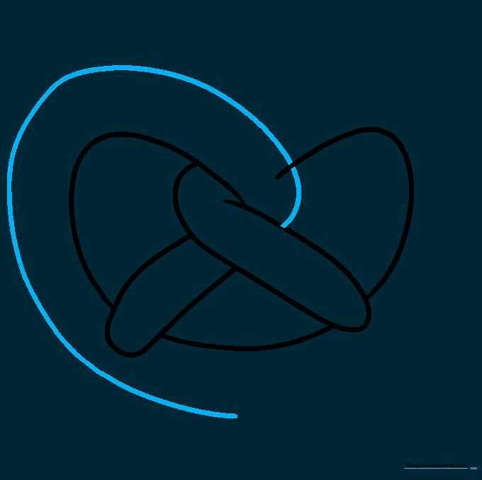 Pencil sketch showing the outer boundary line being added to the pretzel.