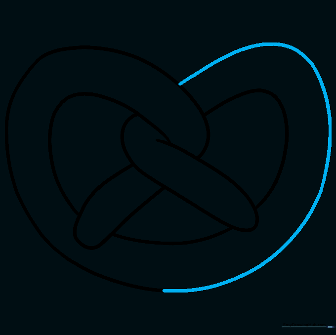 The completed outline of a pretzel shape on white paper.