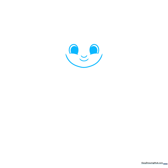 Close-up of a cartoon prince face sketch showing rounded jaw, nose, and smiling mouth.