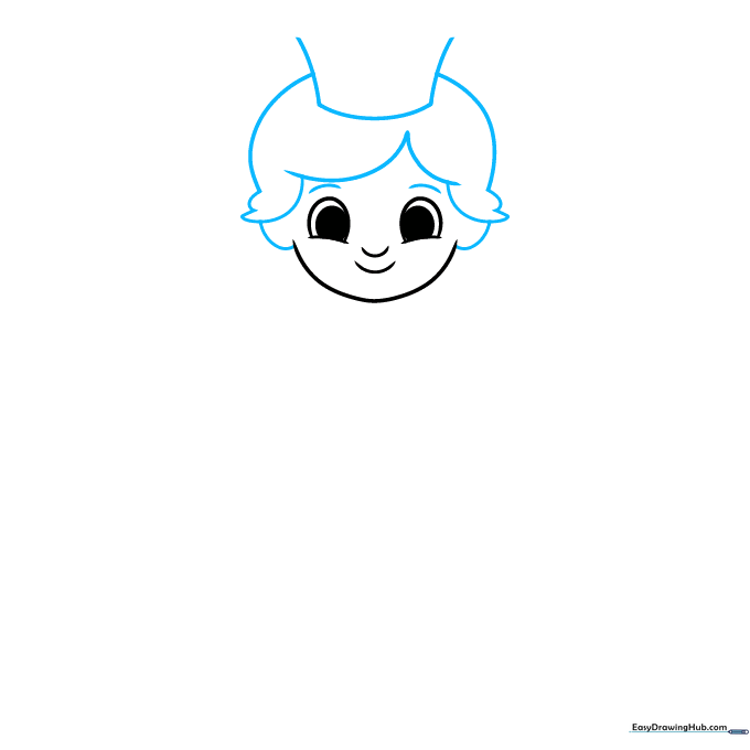 Sketch of a prince's head with ears and a rectangular crown base added.