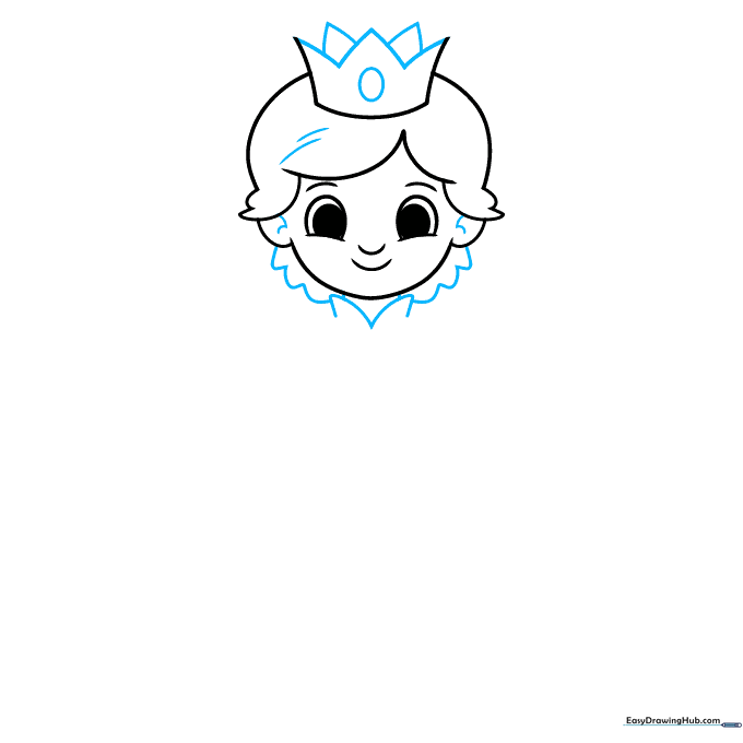 Detailed crown with spikes and gemstone, plus the prince's neck and collar.