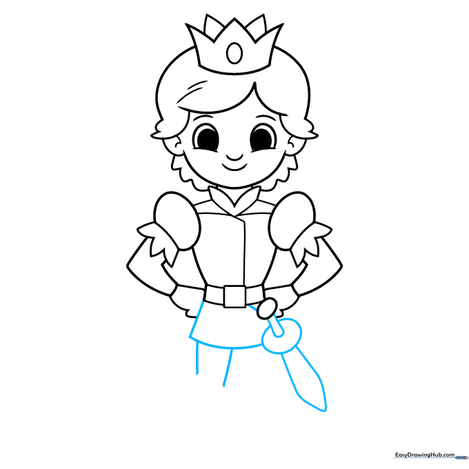Sketching the sword blade and the bottom hem of the prince's tunic.