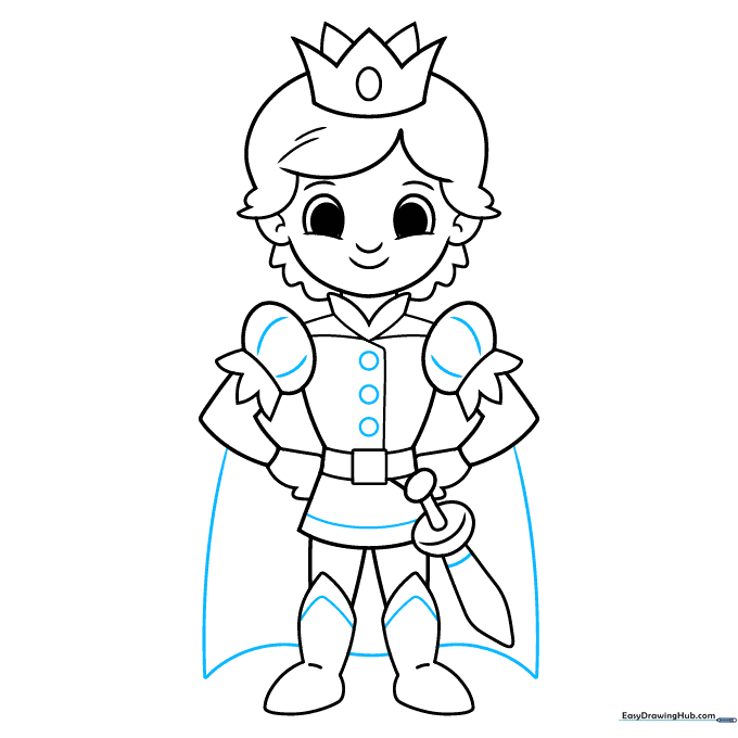 Adding the final cape details and buttons to the prince's outfit.