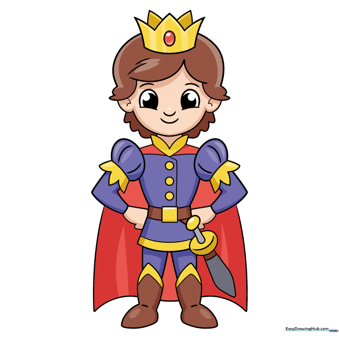 The finished, colored cartoon prince drawing.