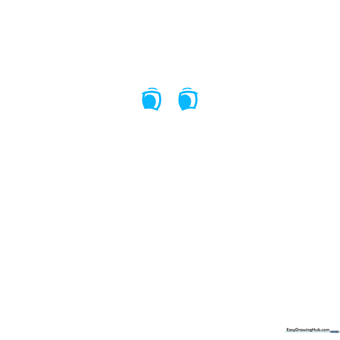 Close-up of two cartoon princess eyes with pupils and eyelids drawn on white paper.