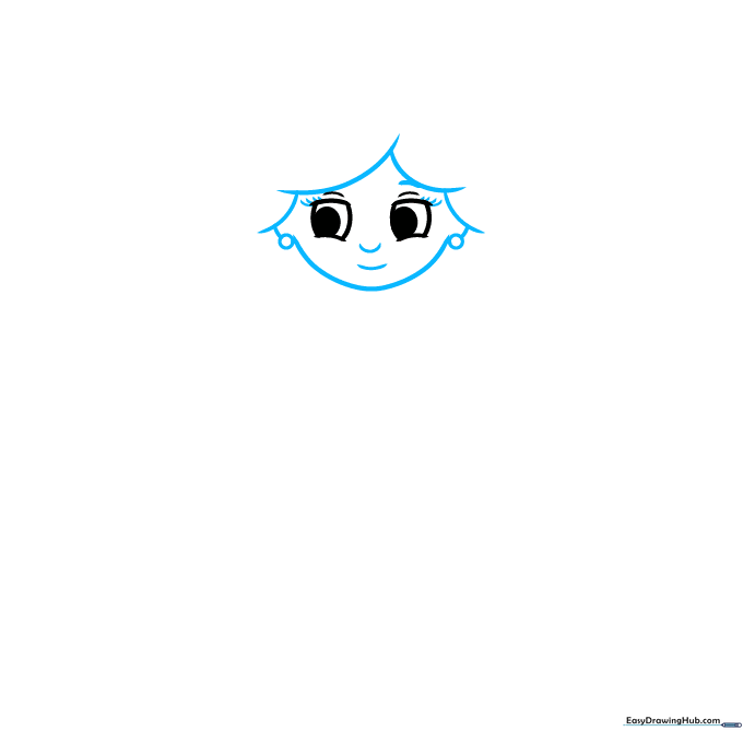 Drawing the princess's face shape, hair outline, and facial features.
