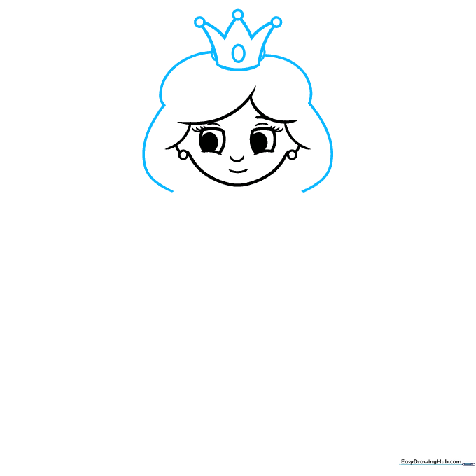 Adding a decorative royal crown with spikes and circles to the princess's head.