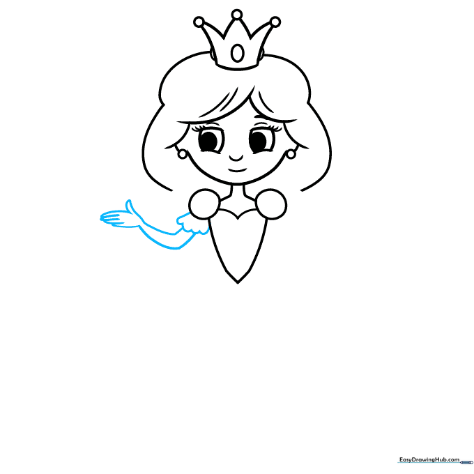 Adding a scalloped sleeve and arm to the princess's left side.