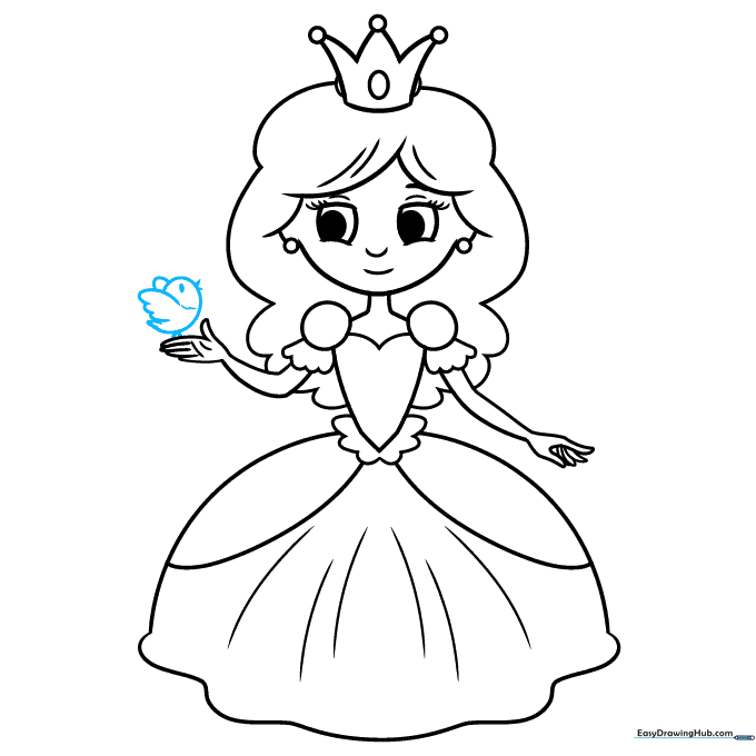 Adding a small cartoon bird sitting on the princess's hand.