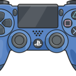 A vibrant, finished drawing of a PS4 controller, showcasing the buttons and joysticks in detail.