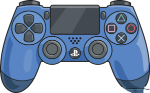 A vibrant, finished drawing of a PS4 controller, showcasing the buttons and joysticks in detail.