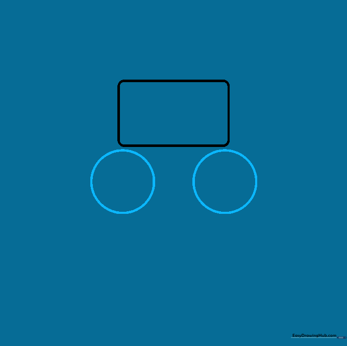 Two large circles sketched below the central rectangle to serve as guides for the controller joysticks.