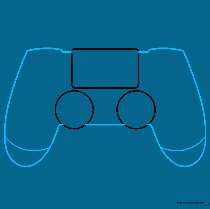 Curved lines forming the outer shell and ergonomic grips of the game controller.