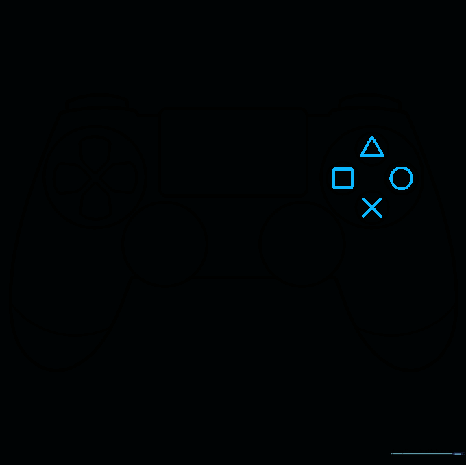 The four classic PlayStation controller symbols drawn clearly within the action button circles.