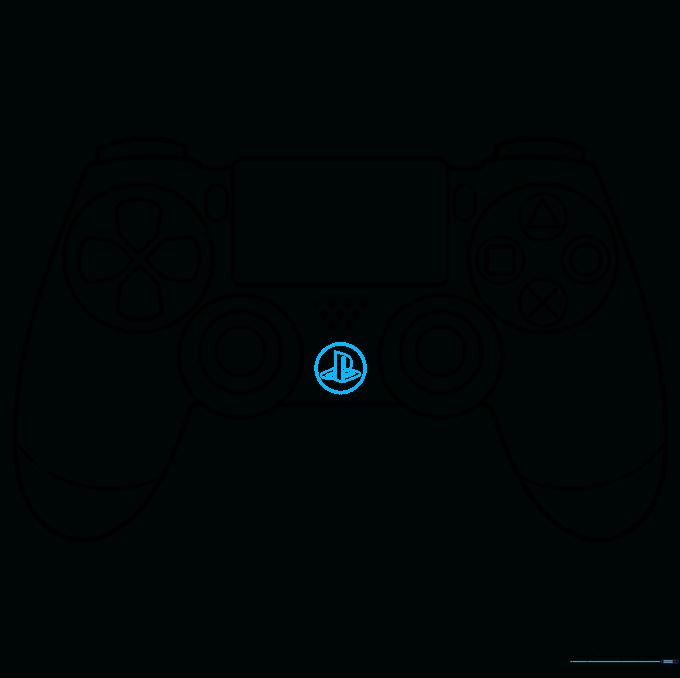 The PlayStation logo being added to the center of the controller sketch.