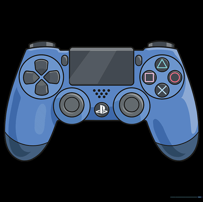 The completed PS4 controller drawing, fully colored and ready for display.