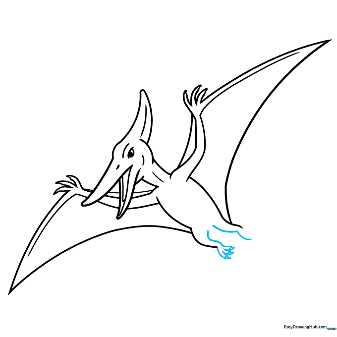 Pencil sketch adding legs and sharp claws to the Pteranodon.