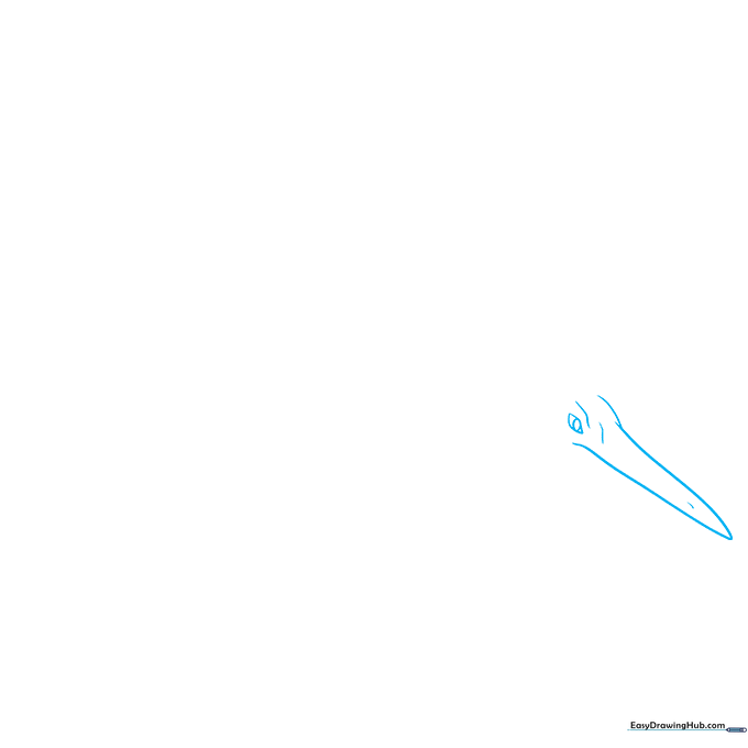 Pencil sketch showing the initial triangle shape for a Pterodactyl beak and the eye placement.