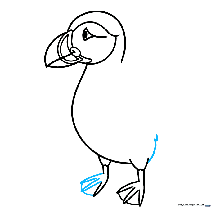 Completing the puffin's feet with V-shaped toes and webbing.