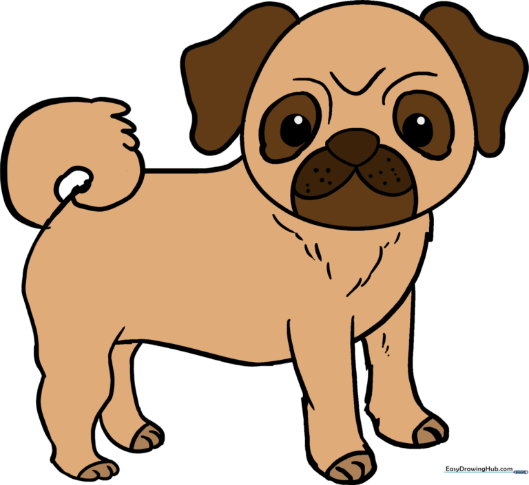 A friendly, cartoon-style pug illustration