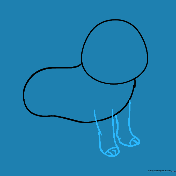 Drawing the front legs of the pug with toe details