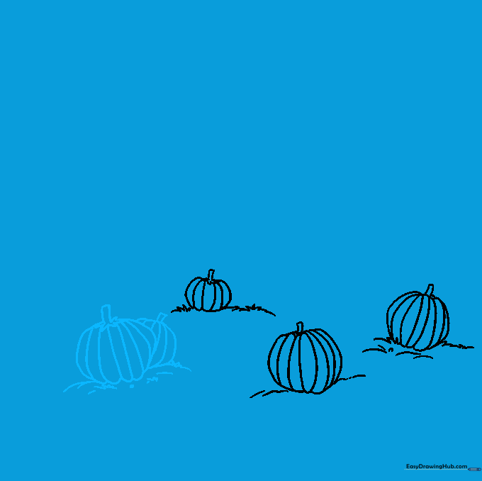Two overlapping pumpkins showing depth in the drawing.