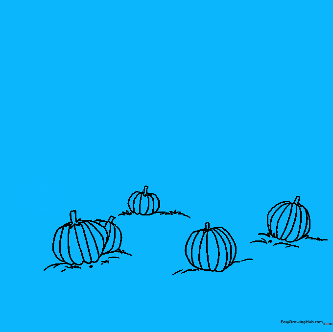 A small pumpkin drawn in the distance to create perspective.
