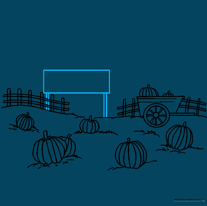 A wooden signpost sketch added to the pumpkin patch.