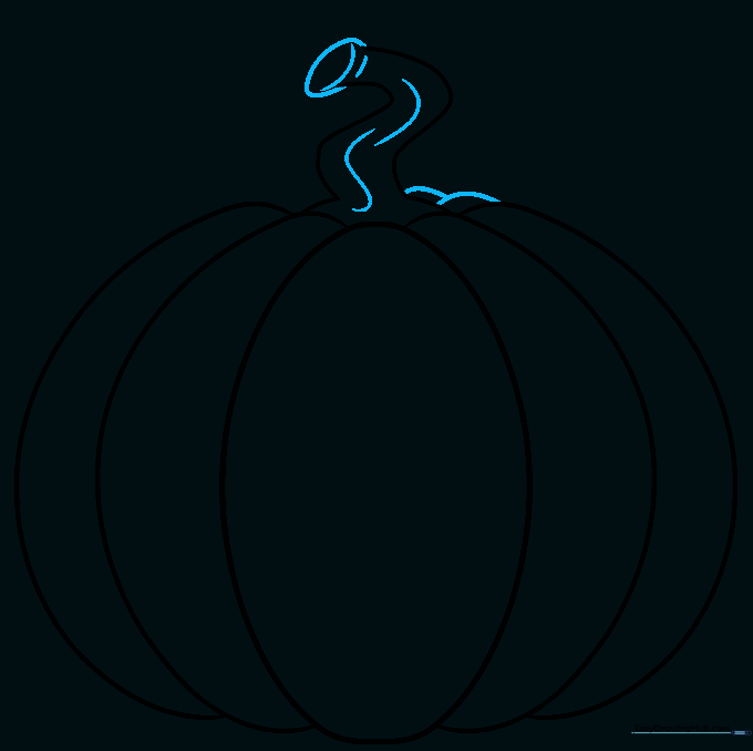 Pencil sketch showing added texture lines on the pumpkin stem and base.