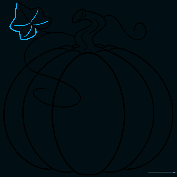Pencil sketch showing detailed veins added to the pumpkin leaf.