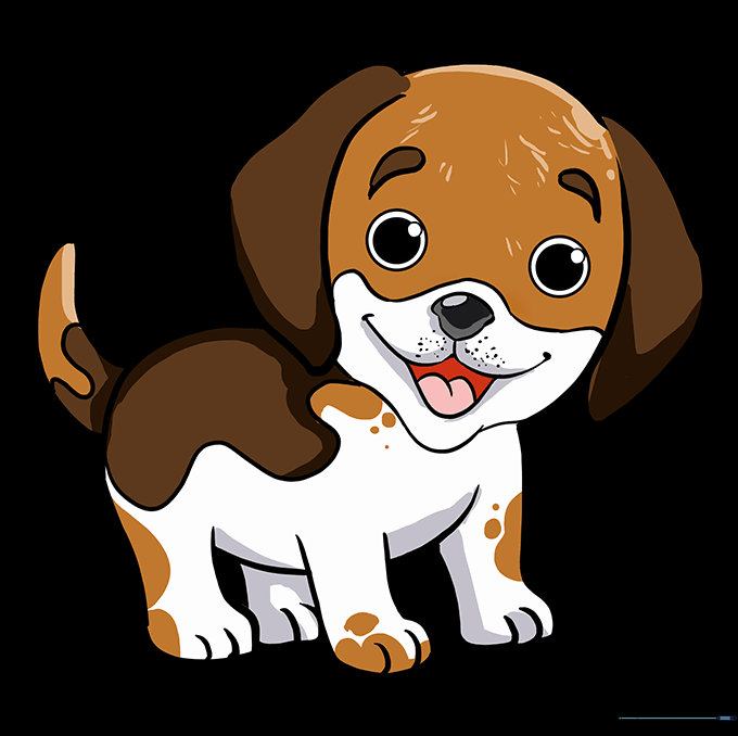 Fully colored, cute spotted puppy drawing.