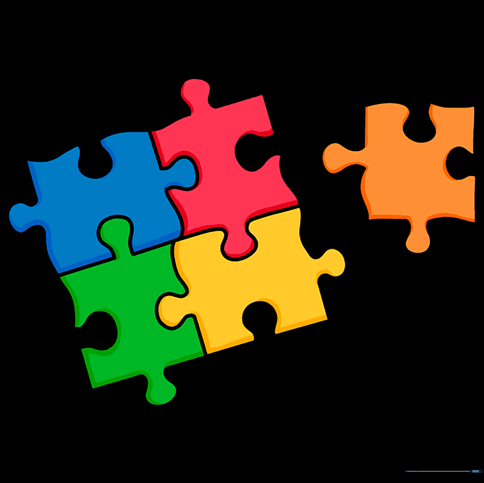 Finished drawing of a puzzle with colorful pieces.