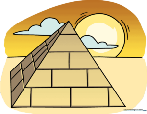 A finished, colorful illustration of a pyramid in the desert, perfect for art projects.